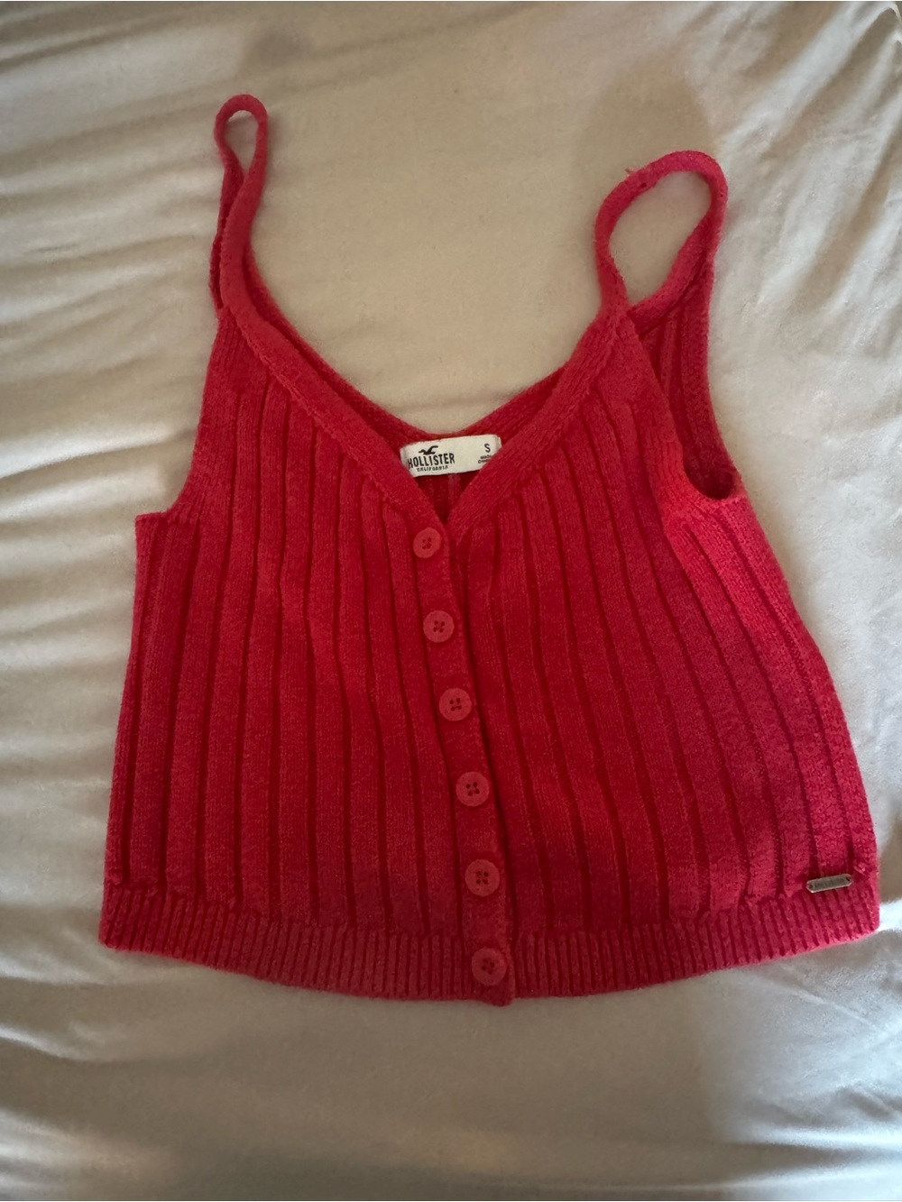 Hollister Vibrant Red Ribbed Button Cardigan